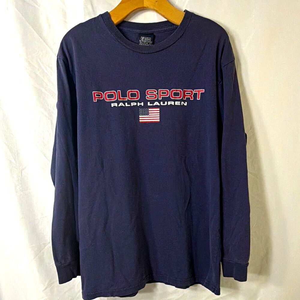 Vintage 90s Polo Sport Ralph Lauren Flag T Shirt Youth L Fits Women S Baby Tee